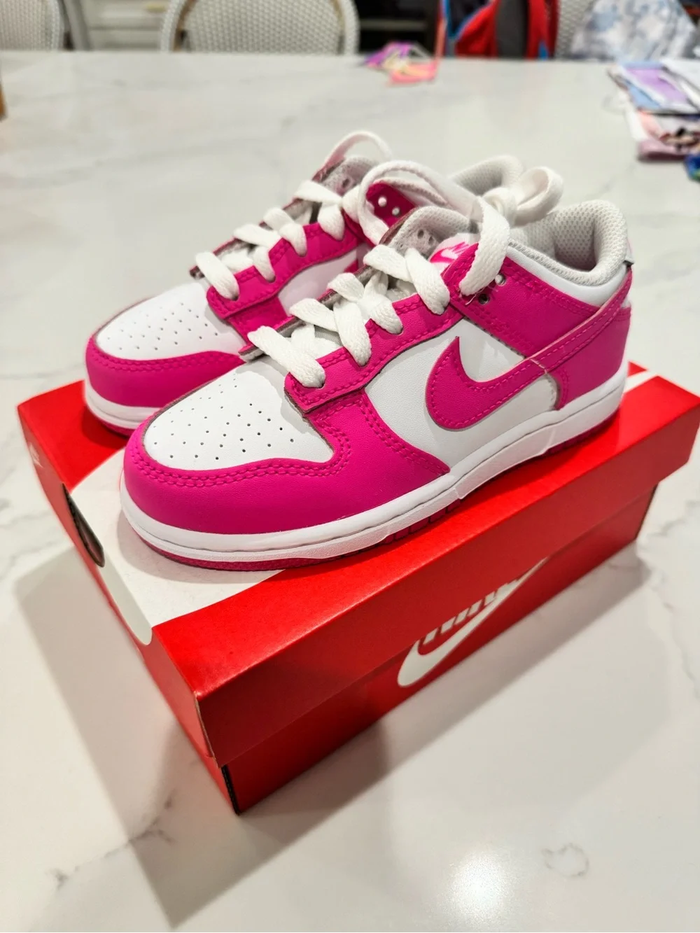 NWT Nike Dunk Low - Laser Fuchsia/White/Laser Fuchsia - Kids' Size 11.5C
